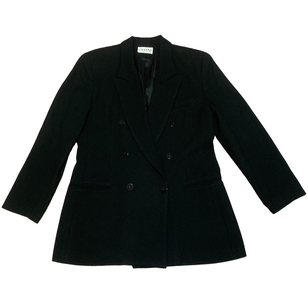 Gianni Sport Vintage Black 100% Pure Wool Double Breasted Blazer USA Made